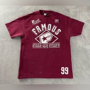 Y2K Famous Stars And Straps Shirt Mens L Logo Burgundy *Pits* Distressed *Mark
